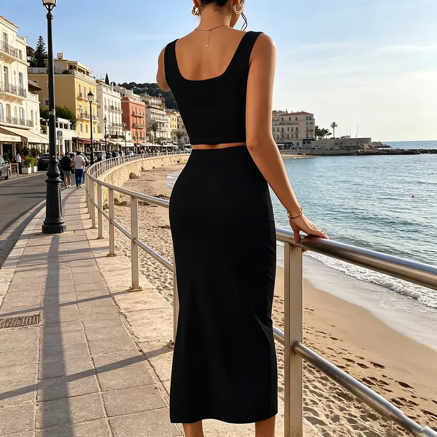 Completo a Costine Top e Gonna Midi con Spacco